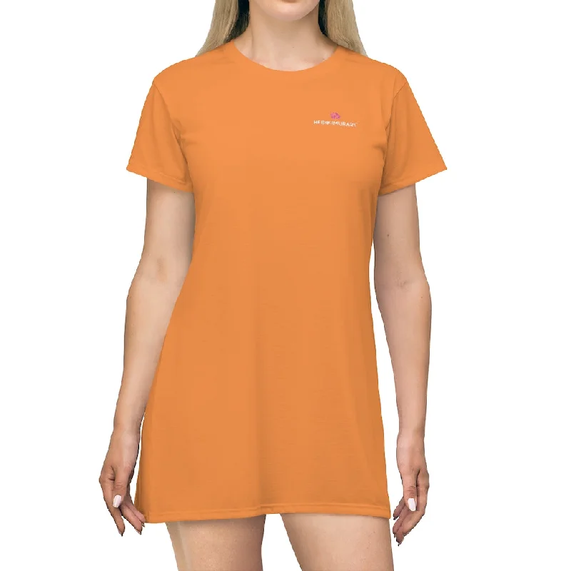 Orange T-Shirt Dress, Solid Color Best Crewneck Long Tee Shirt Dress For Women - Made in USA Nylon Fabric Polyester Fabric Spandex Fabric Orange T-Shirt Dress, Solid Color Best Crewneck Long Tee Shirt Dress For Women - Made in USA Nylon Fabric Polyester Fabric Spandex Fabric