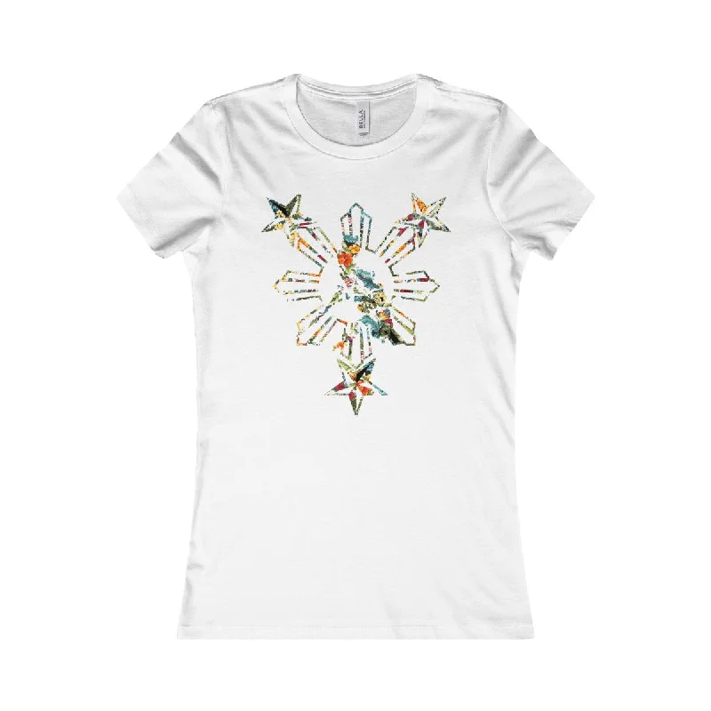 Philippines 3 Stars and Sun Womens Floral Tee Anti-Pilling Machine Wash Handmade
