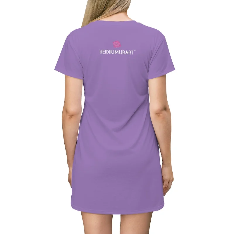 Purple T-Shirt Dress, Solid Color Crewneck Best Oversized Long Tee Shirt Dress For Women - Made in USA Embroidered Appliqued Beaded Purple T-Shirt Dress, Solid Color Crewneck Best Oversized Long Tee Shirt Dress For Women - Made in USA Embroidered Appliqued Beaded