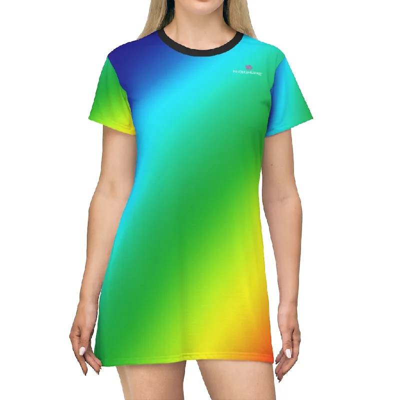 Rainbow Colorful T-Shirt Dress, Gay Pride Best Women's Crew Neck Dress - Made in USA Satin Blend Silk Blend Wool Blend Rainbow Colorful T-Shirt Dress, Gay Pride Best Women's Crew Neck Dress - Made in USA Satin Blend Silk Blend Wool Blend