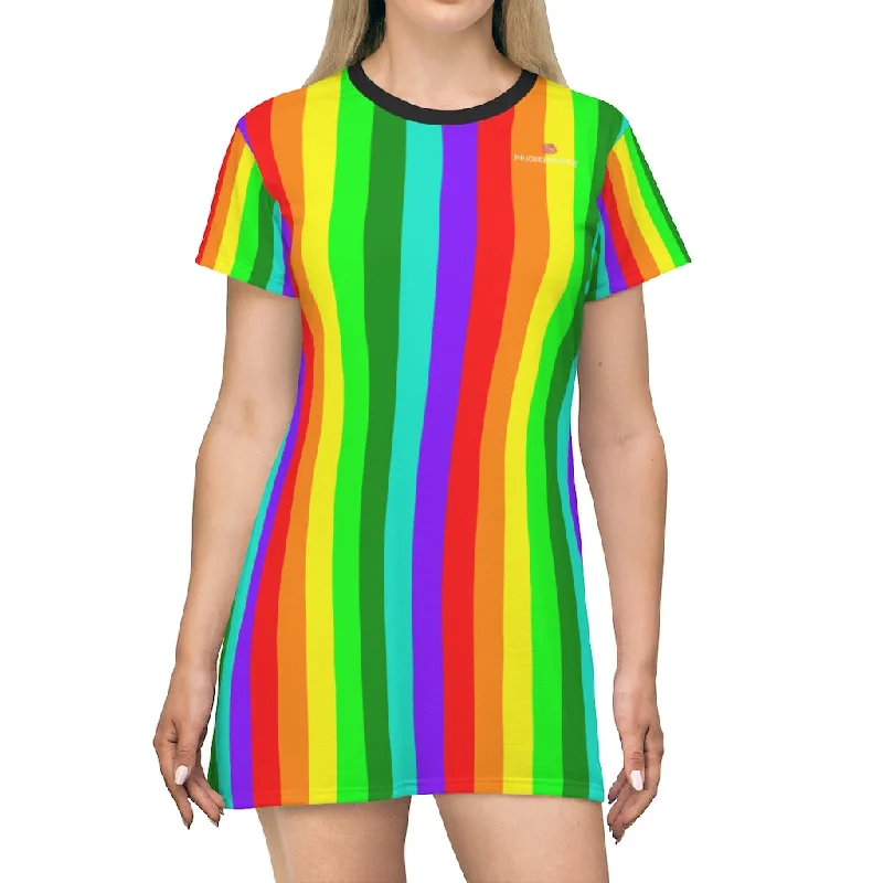 Best Rainbow Striped T-Shirt Dress, Gay Pride Vertical Striped Women's Crew Neck Dress - Made in USA Chenille Fabric Brocade Fabric Lace Fabric Best Rainbow Striped T-Shirt Dress, Gay Pride Vertical Striped Women's Crew Neck Dress - Made in USA Chenille Fabric Brocade Fabric Lace Fabric