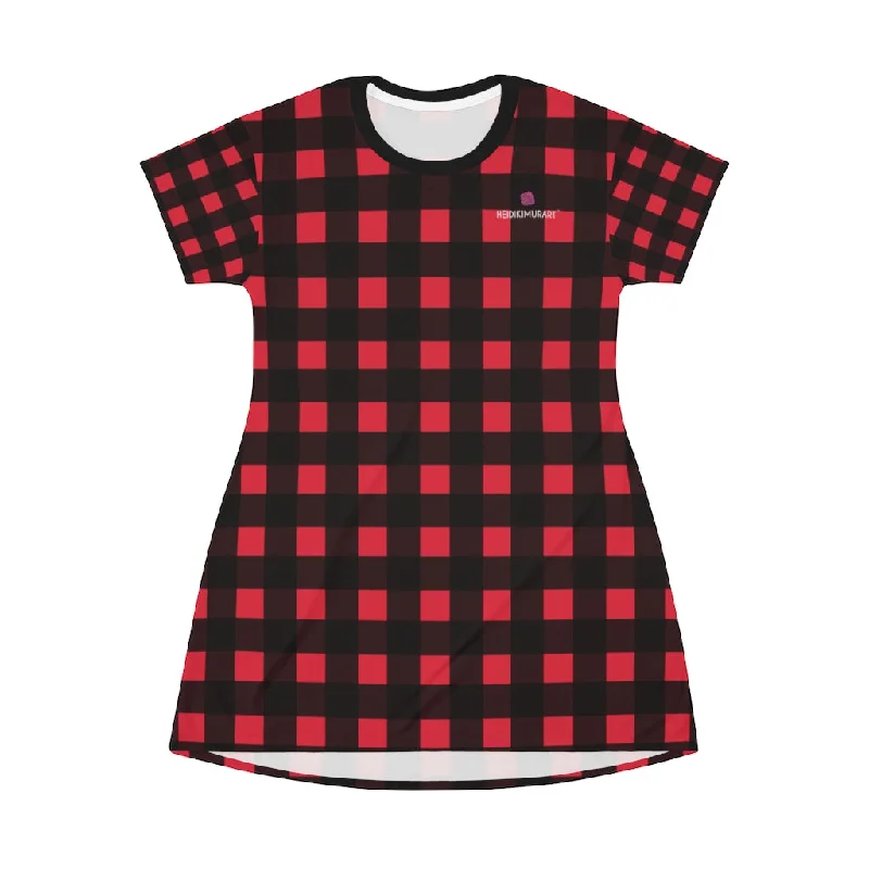 Red Buffalo T-Shirt Dress, Black and Red Buffalo Plaid Print Women's Tee Shirt Dress - Made in USA Polka Dot Checkered Tartan Red Buffalo T-Shirt Dress, Black and Red Buffalo Plaid Print Women's Tee Shirt Dress - Made in USA Polka Dot Checkered Tartan