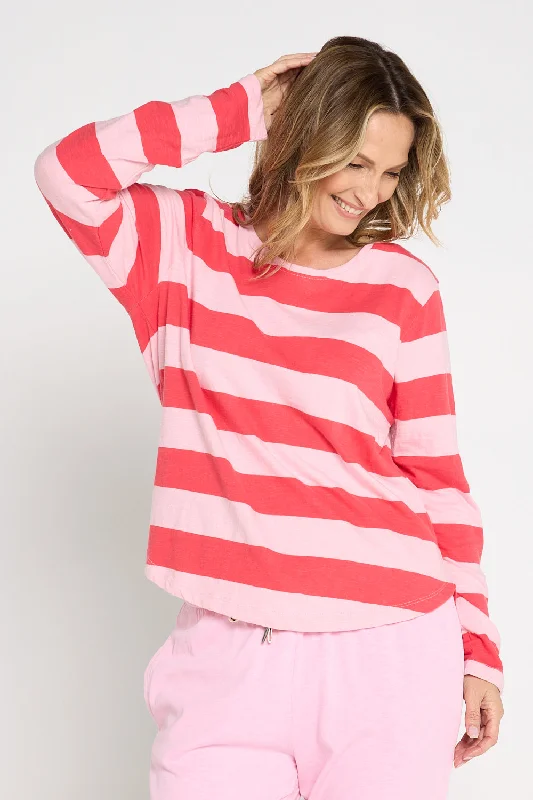 Spritz Stripe Long Sleeve Tee - Coral Stripe Nylon Fabric Polyester Fabric Spandex Fabric