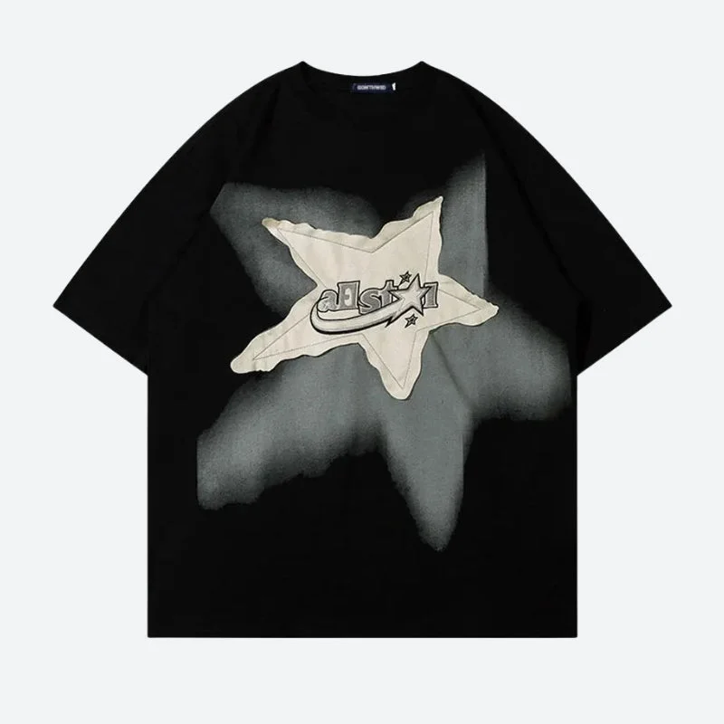 Star Patch Tee Zippered Buttoned Snapped