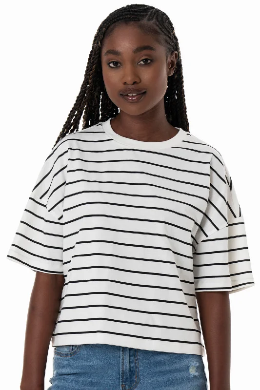 Stripe Boxy T-Shirt _ 154367 _ Milk Wool Fabric Cashmere Fabric Tweed Fabric