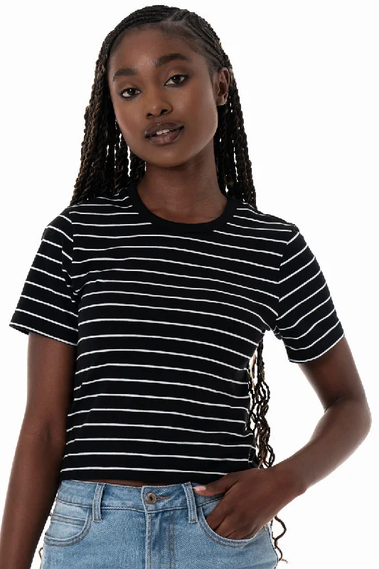 Striped Fitted T-Shirt _ 153811 _ Black Front Pockets Side Pockets Patch Pockets
