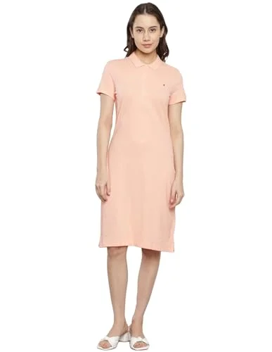 Tommy Hilfiger Women's Cotton T-Shirt Above The Knee Casual Dress (F23HWDR016_Peach Faux Fur Fabric Real Fur Fabric Shearling Fabric Tommy Hilfiger Women's Cotton T-Shirt Above The Knee Casual Dress (F23HWDR016_Peach Faux Fur Fabric Real Fur Fabric Shearling Fabric