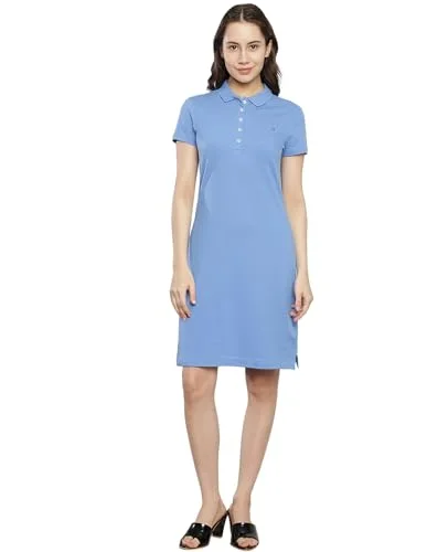 Tommy Hilfiger Women's Cotton T-Shirt Above The Knee Casual Dress (F23HWDR026_Blue Zippered Front Buttoned Front Snap Front Tommy Hilfiger Women's Cotton T-Shirt Above The Knee Casual Dress (F23HWDR026_Blue Zippered Front Buttoned Front Snap Front