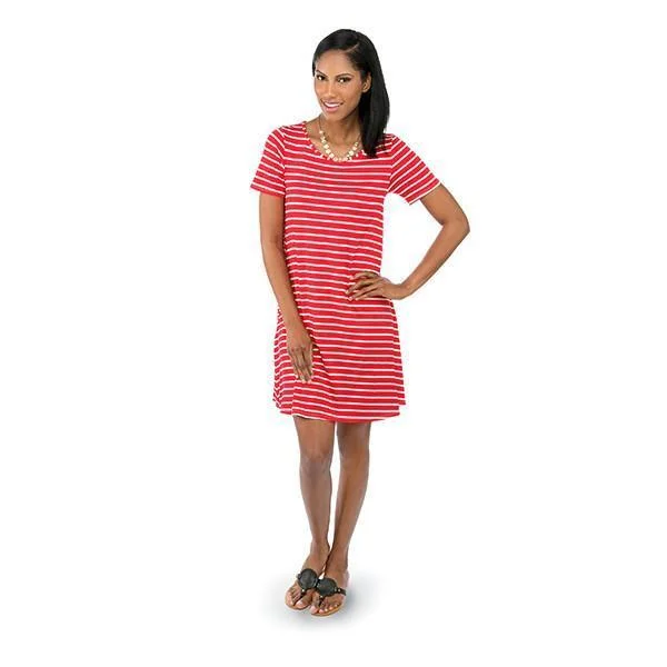 Top It Off T-Shirt Dress - Hot Pink and White Elasticated Padded Insulated