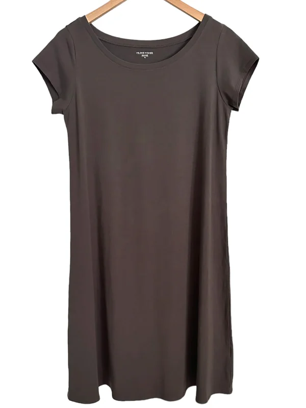 Warm Autumn Gray T-shirt Dress V-Neck T-Shirt Long Sleeve Cotton