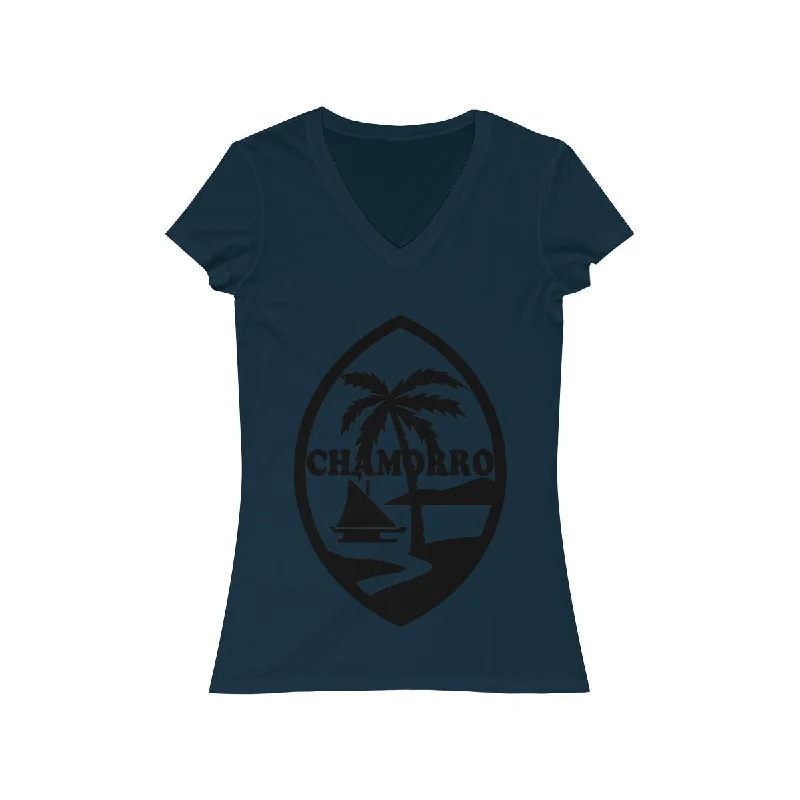Chamorro Palms Short Sleeve V-Neck Tee Notch Collar Peter Pan Collar Cowl Neck