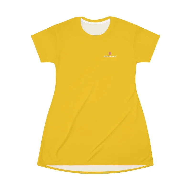 Yellow T-Shirt Dress, Solid Color Crewneck Long Tee Shirt Dress For Women - Made in USA Lace Blend Ribbed Blend Corduroy Blend Yellow T-Shirt Dress, Solid Color Crewneck Long Tee Shirt Dress For Women - Made in USA Lace Blend Ribbed Blend Corduroy Blend