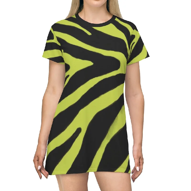Yellow Zebra T-Shirt Dress, Zebra Animal Print Crew Neck Long Tee Shirt Dress - Made in USA Lace Blend Ribbed Blend Corduroy Blend Yellow Zebra T-Shirt Dress, Zebra Animal Print Crew Neck Long Tee Shirt Dress - Made in USA Lace Blend Ribbed Blend Corduroy Blend