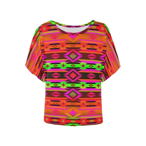 Adobe Afternoon Women's Batwing-Sleeved Blouse T shirt Satin Drape Blouse