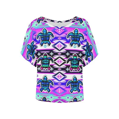 Adobe Dance Turtle Women's Batwing-Sleeved Blouse T shirt Pleated Collar Blouse