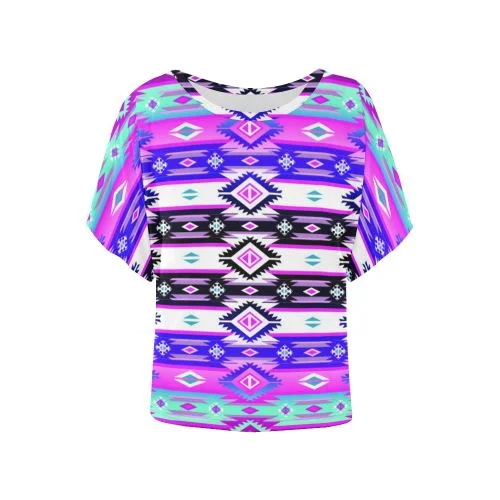 Adobe Dance Women's Batwing-Sleeved Blouse T shirt Floral Chiffon Blouse