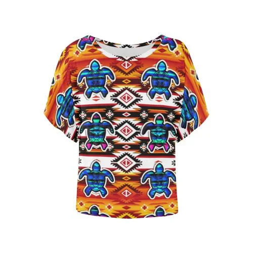 Adobe Fire Turtle Women's Batwing-Sleeved Blouse T shirt Loose Fit Blouse