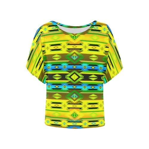 Adobe Midnight Women's Batwing-Sleeved Blouse T shirt Pleated Collar Blouse