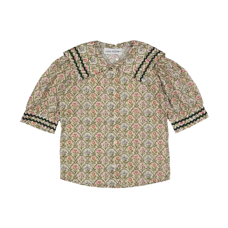 Atelier Parsmei Veiled Rose Ric Rac Detailed Blouse Elegant Semi-Sheer Blouse