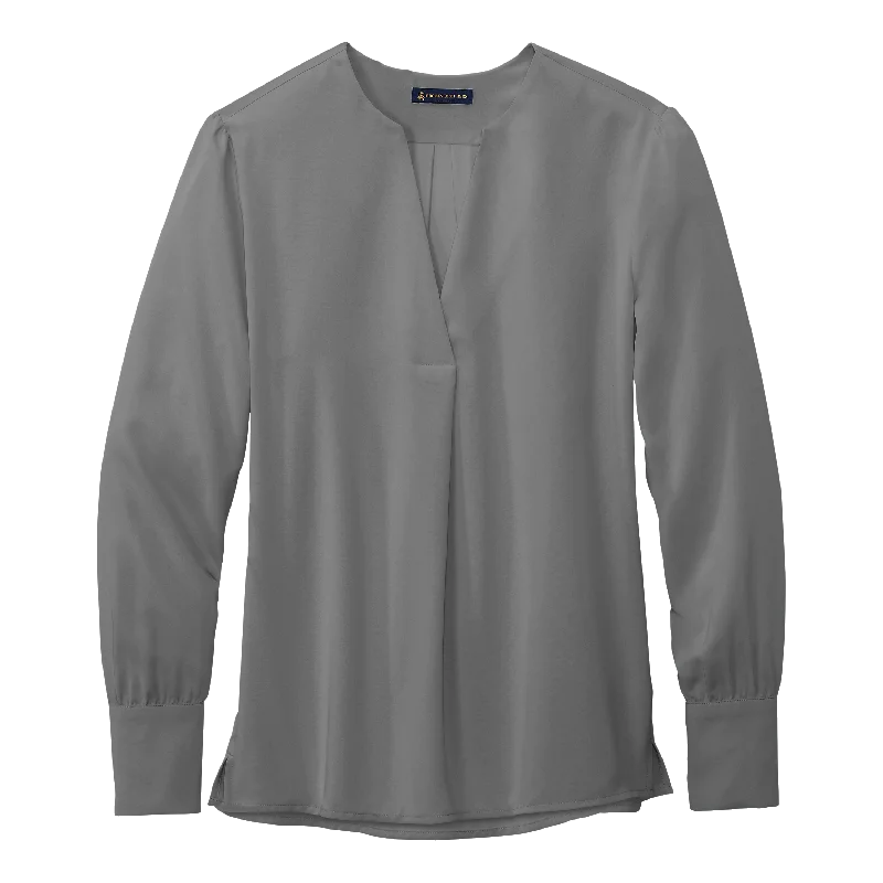 B2437 Ladies Open-Neck Satin Blouse Elegant Office Blouse