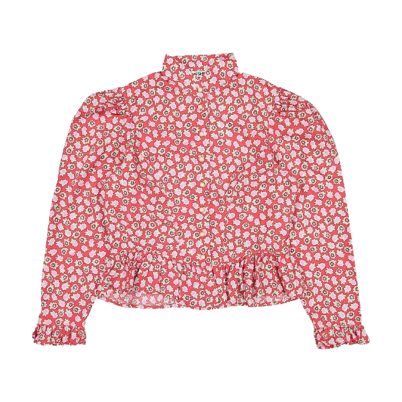 Batsheva Red Disty Floral Grace Women's Blouse Casual Stripe Blouse