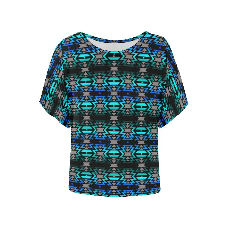 Black Fire Northern Lights Women's Batwing-Sleeved Blouse T shirt Smart Casual Blouse