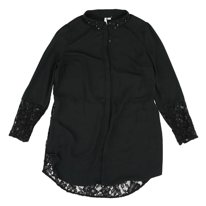 Black Solid Long Sleeve Blouse Off-Shoulder Wrap Blouse