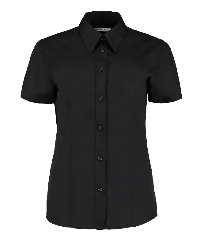 Black - Women's workforce blouse short-sleeved (classic fit) Silky Tunic Blouse