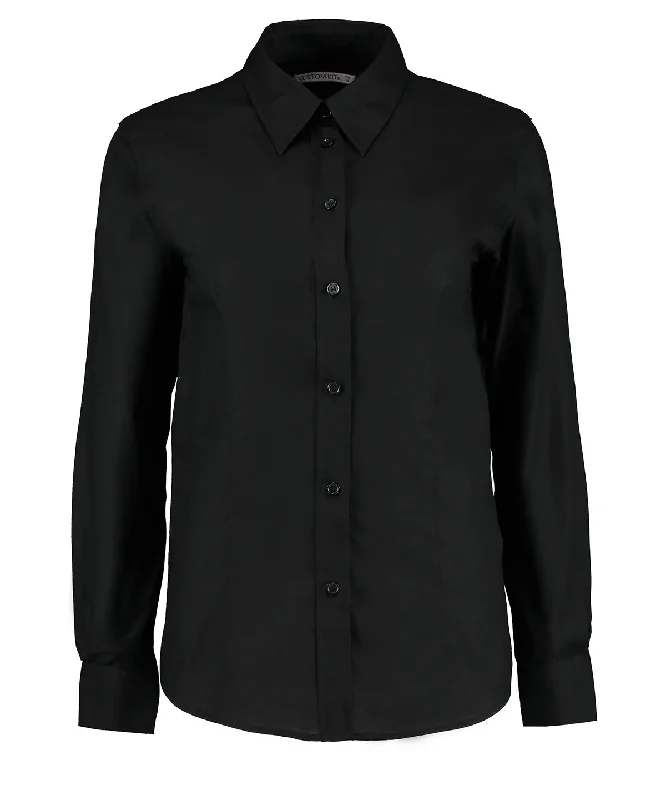Black - Women's workplace Oxford blouse long-sleeved (tailored fit) Feminine Ruffle Blouse Black - Women's workplace Oxford blouse long-sleeved (tailored fit) Feminine Ruffle Blouse