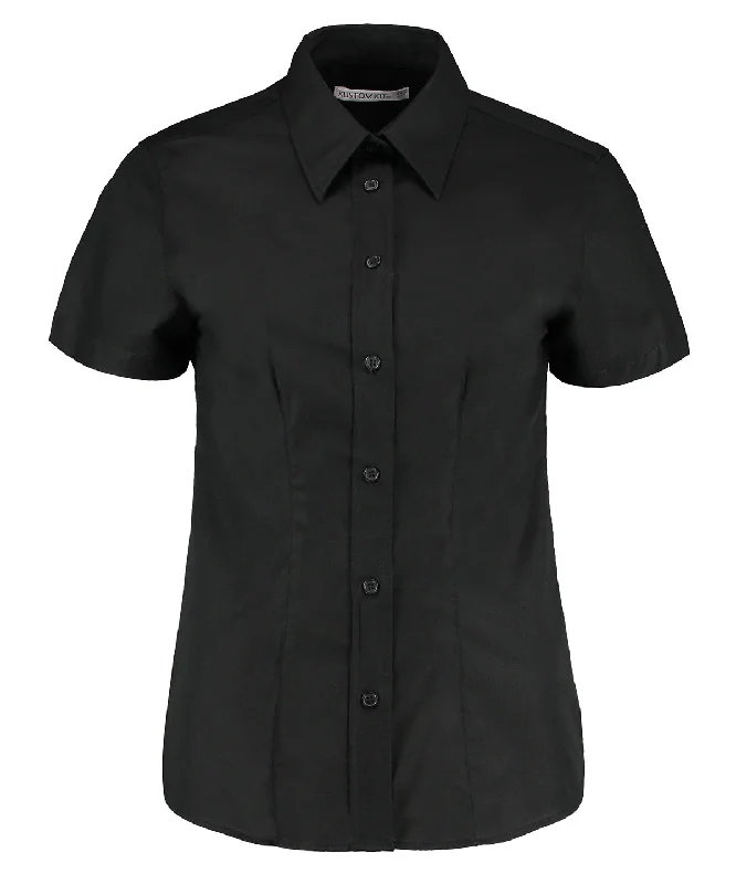 Black - Women's workplace Oxford blouse short-sleeved (tailored fit) Pastel Color Blouse Black - Women's workplace Oxford blouse short-sleeved (tailored fit) Pastel Color Blouse
