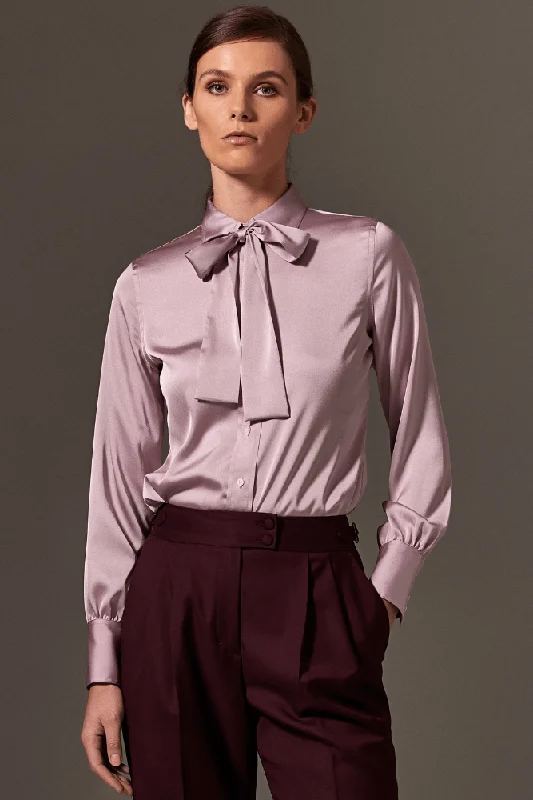 Blakely Pussy Bow Blouse - Musk Silk Stretch Subtle Shimmer Blouse