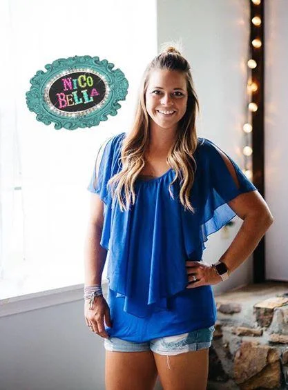 Blue Chiffon Ruffle Blouse Elegant Silk Blouse