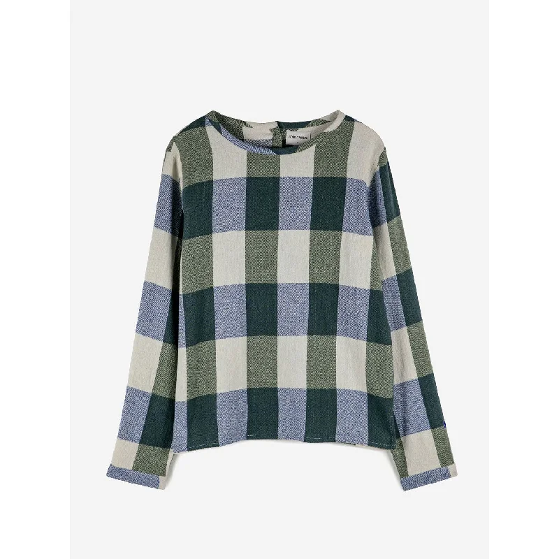 Bobo Choses Adult Plaid Check Blouse Silky Draped Blouse