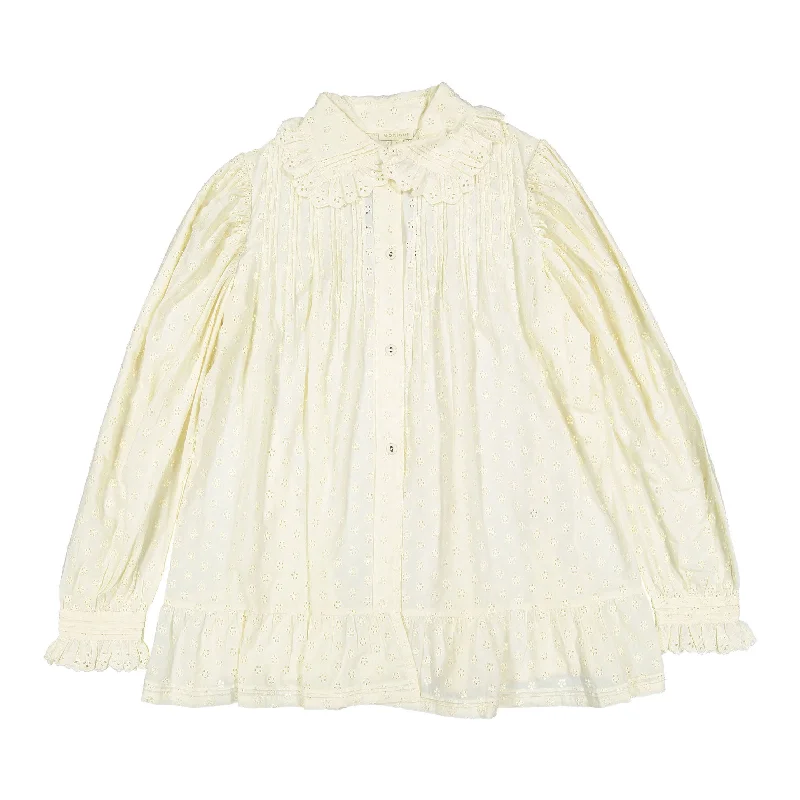 Bonjour Natural Broderie Anglaise Women Blouse Balloon Sleeve Blouse