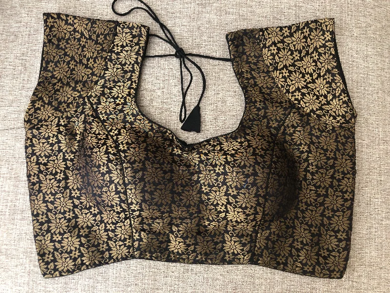 Brocade Blouse - Black  (Plus size) Embroidered Cotton Blouse