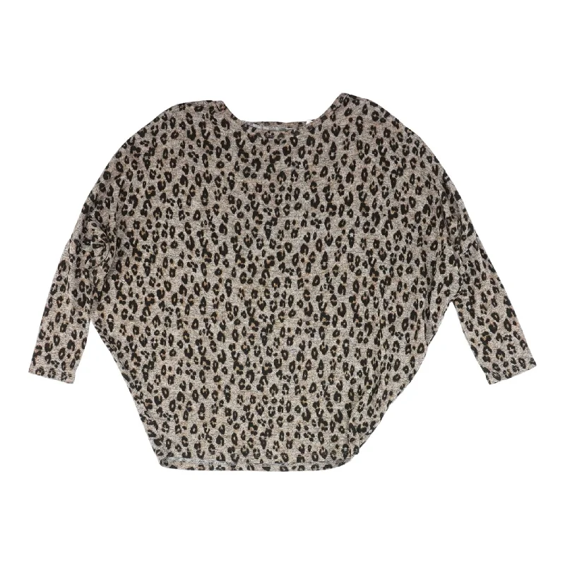Brown Animal Print Long Sleeve Blouse Puff Sleeve Blouse