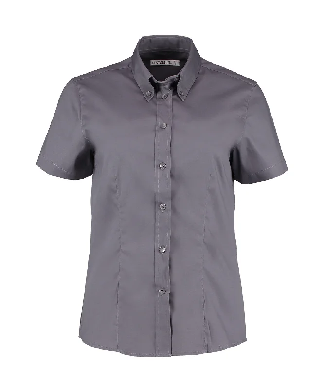 Charcoal - Women's corporate Oxford blouse short-sleeved (tailored fit) Peter Pan Blouse Charcoal - Women's corporate Oxford blouse short-sleeved (tailored fit) Peter Pan Blouse
