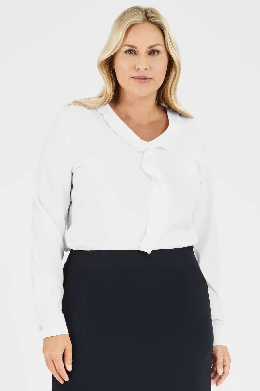 Ladies' Charlotte Blouse - White Drape Neck Blouse