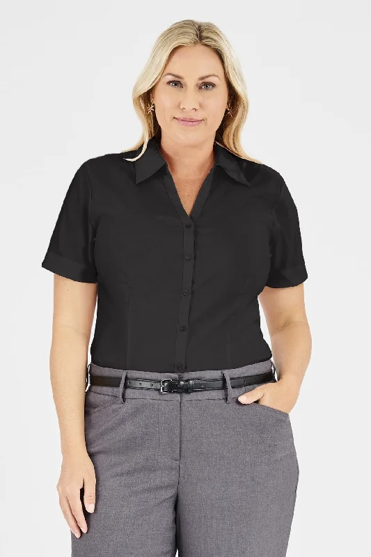 Ladies' Perfect Blouse Short Sleeve - Black Feminine Tie Blouse