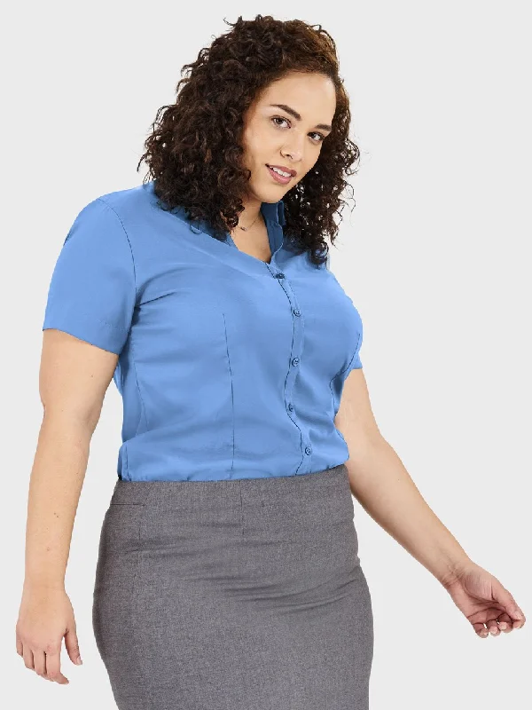 Ladies' Perfect Blouse Short Sleeve - Peri Blue Classic Minimalist Blouse
