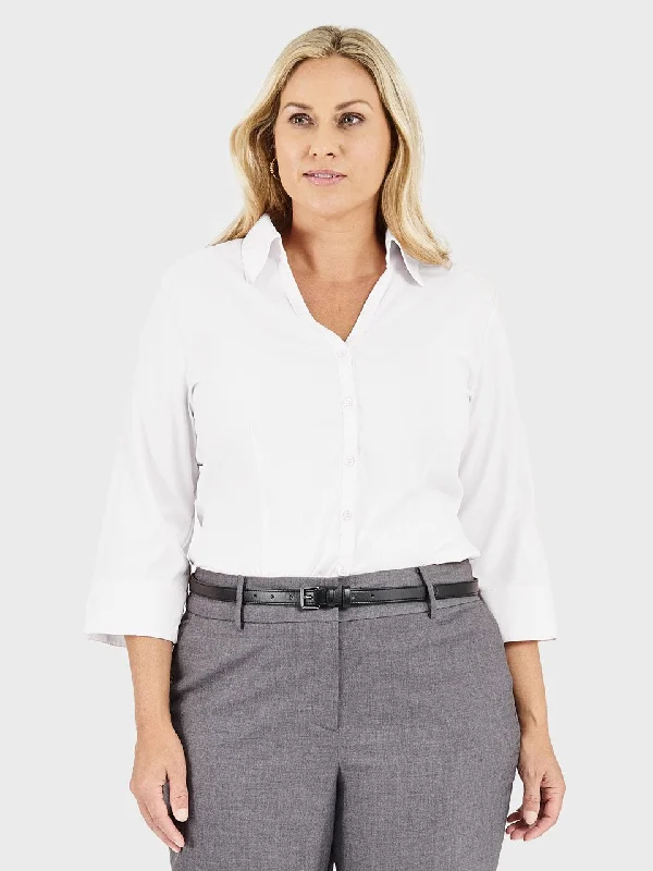 Ladies' Perfect Blouse Three Quarter Sleeve - White Airy Cotton Blouse