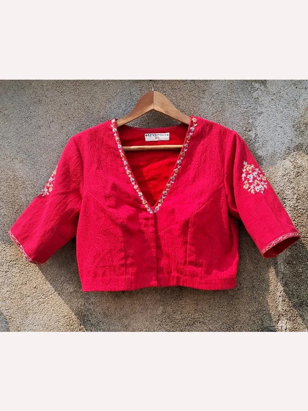 Cotton Roma Hand Embroidered Blouse Ruched Sleeve Blouse