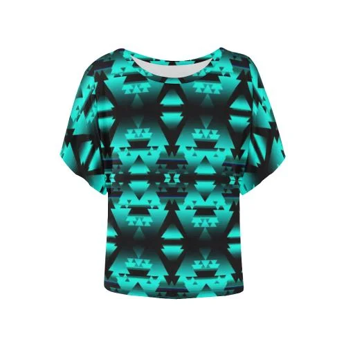 Dark-Deep Lake-Winter-Camp Women's Batwing-Sleeved Blouse T shirt Embellished Collar Blouse