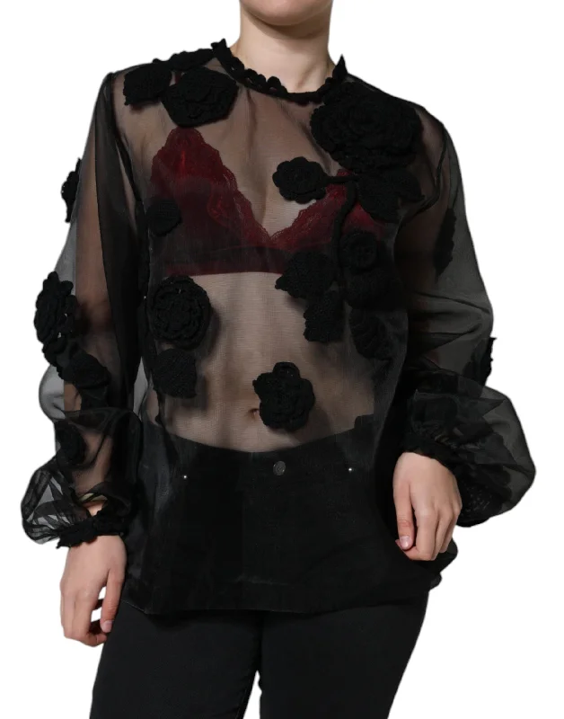 Dolce & Gabbana Black Nylon Mesh Transparent Floral Blouse Casual Relaxed Fit Blouse Dolce & Gabbana Black Nylon Mesh Transparent Floral Blouse Casual Relaxed Fit Blouse
