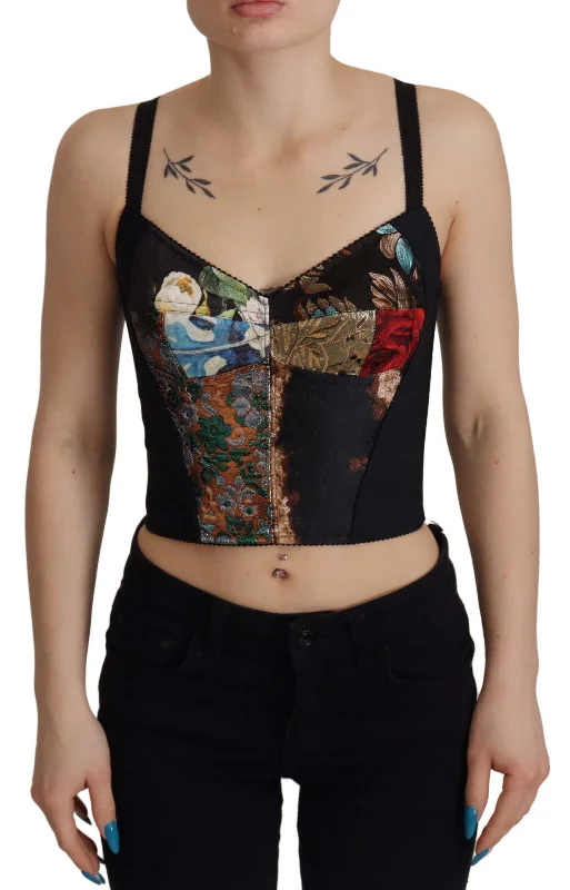 Dolce & Gabbana Elegant Floral Corset Top Blouse Lightweight Linen Blouse