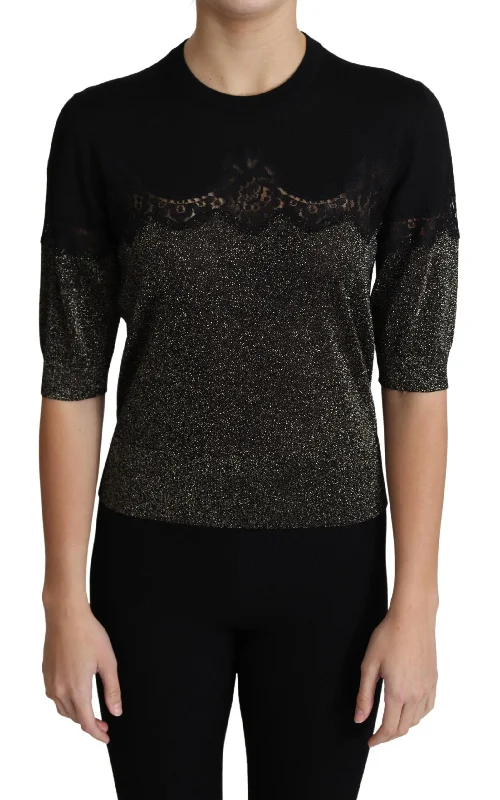 Dolce & Gabbana Elegant Lurex Threaded Jersey Lace Blouse Classic Striped Blouse