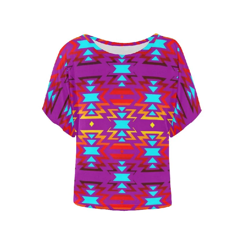 Fire Colors and Sky Moon Shadow Women's Batwing-Sleeved Blouse T shirt Sheer Mesh Blouse Fire Colors and Sky Moon Shadow Women's Batwing-Sleeved Blouse T shirt Sheer Mesh Blouse