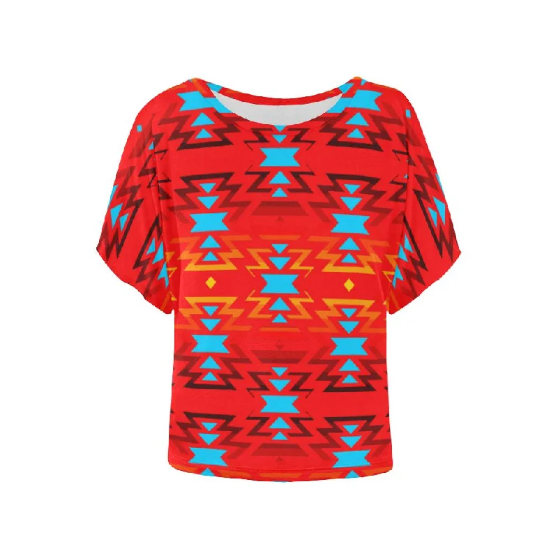 Fire Colors and Sky Sierra Women's Batwing-Sleeved Blouse T shirt Chic Ruffle Blouse