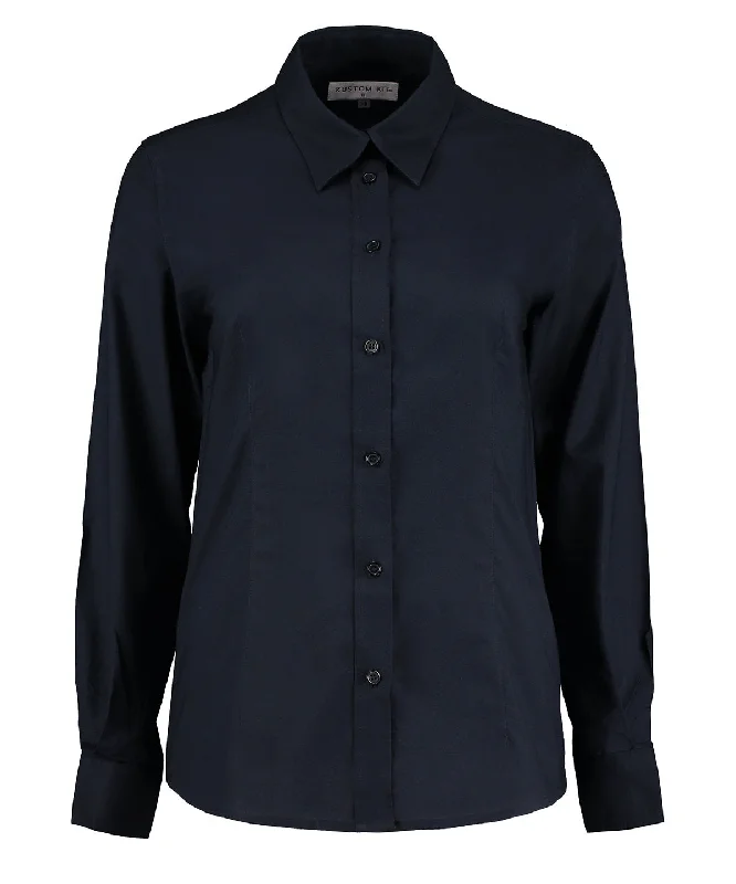 French Navy - Women's workplace Oxford blouse long-sleeved (tailored fit) Textured Cotton Blouse French Navy - Women's workplace Oxford blouse long-sleeved (tailored fit) Textured Cotton Blouse