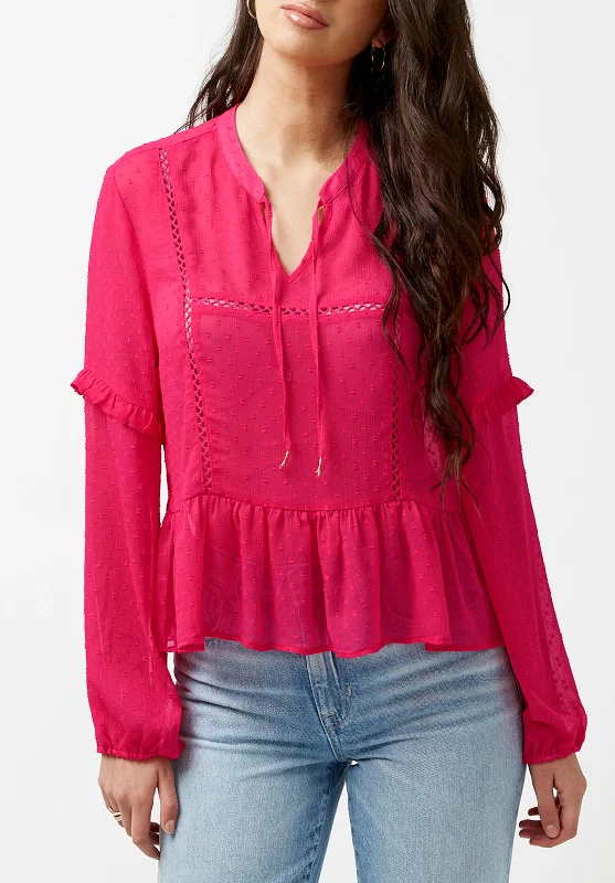 Gail Women's Long Sleeve Blouse in Fuchsia - WT0663P Embroidered Cotton Blouse